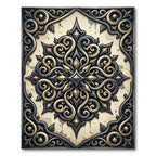 Ornate Gold Black Scrollwork Medallion Rug