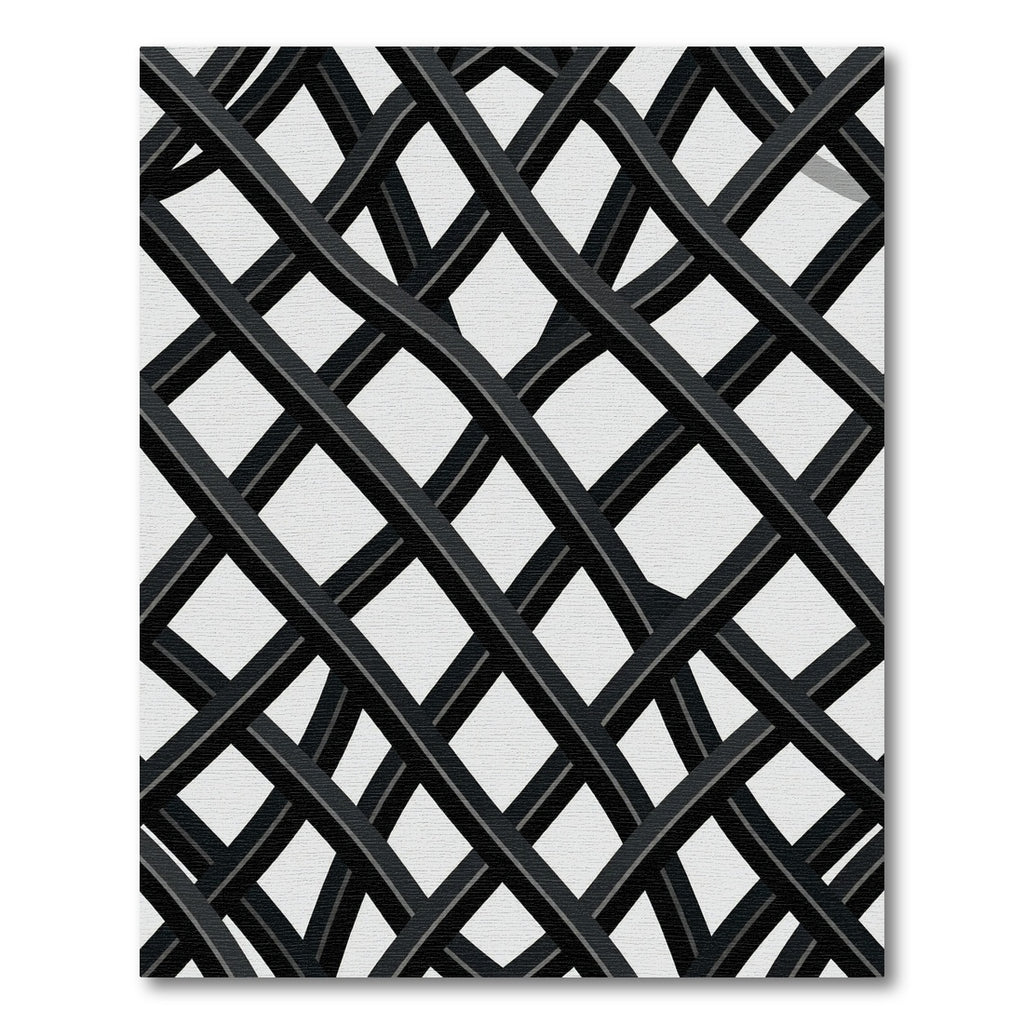 Monochrome Intersecting Abstract Grid Rug