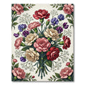 Vintage Carnation Bouquet Botanical Illustration Rug