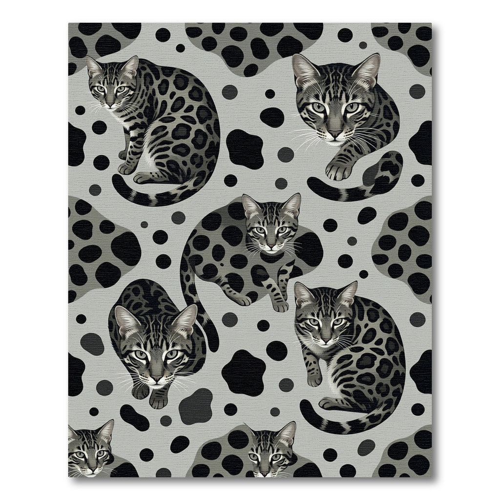 Monochrome Leopard Spotted Bengal Cat Fabric Rug