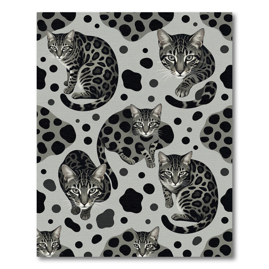 Monochrome Leopard Spotted Bengal Cat Fabric Rug