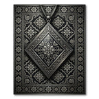 Ornate Black Silver Floral Diamond Rug