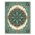 Ornate Sage Green Baroque Floral Medallion Rug