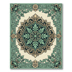 Ornate Sage Green Baroque Floral Medallion Rug