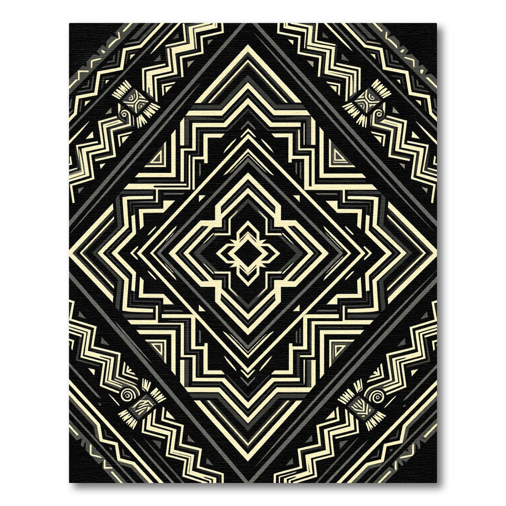 Black and Gold Geometric Art Deco Diamond Rug