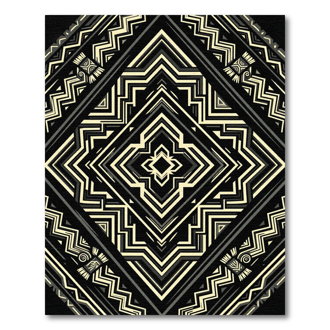 Black and Gold Geometric Art Deco Diamond Rug