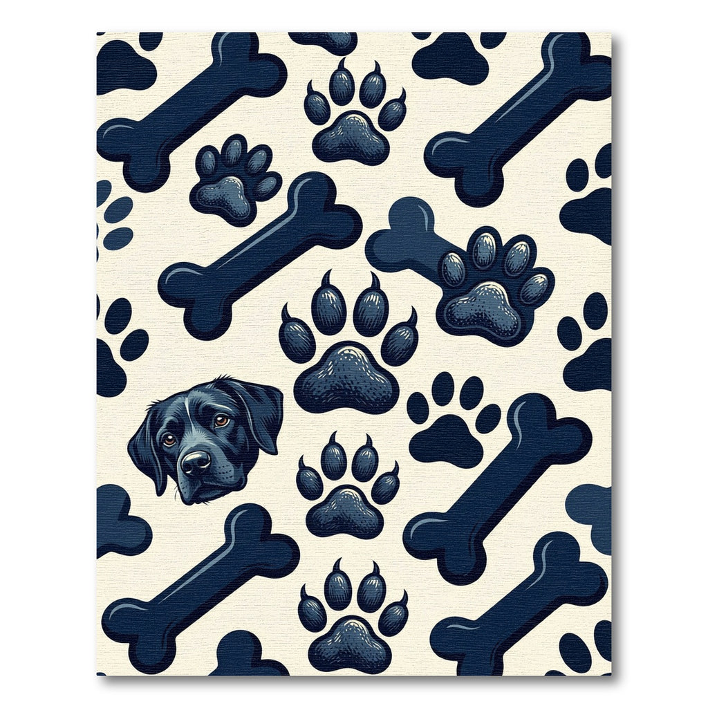 Playful Black Dog Paw and Bone Rug