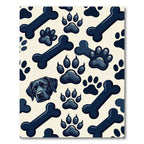 Playful Black Dog Paw and Bone Rug