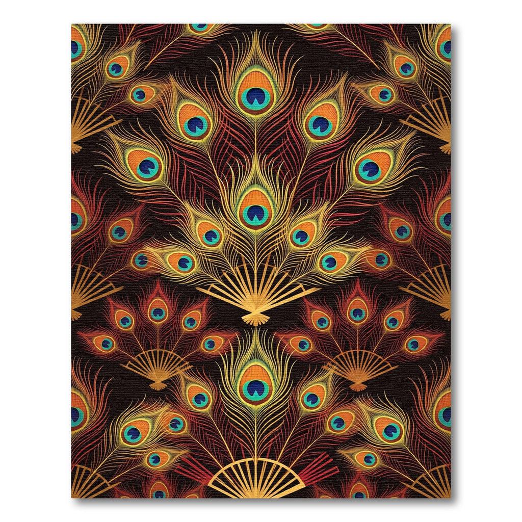 Crimson Gold Peacock Feather Arrangement Rug