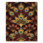 Crimson Gold Peacock Feather Arrangement Rug
