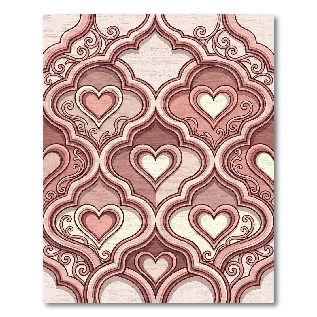 Soft Pink Heart Arabesque Scroll Rug