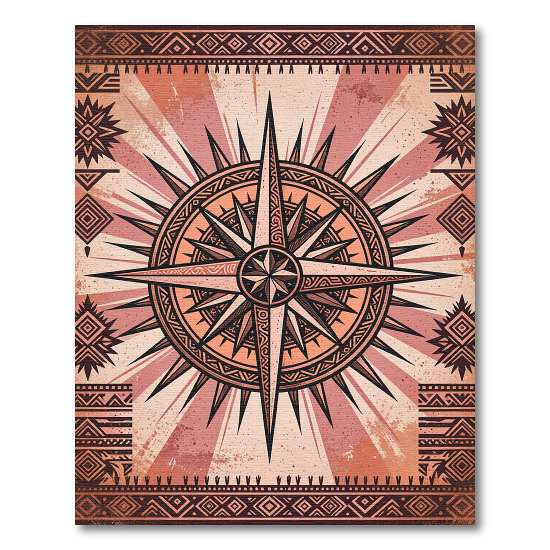 Earthy Sunset Compass Geometric Art Rug