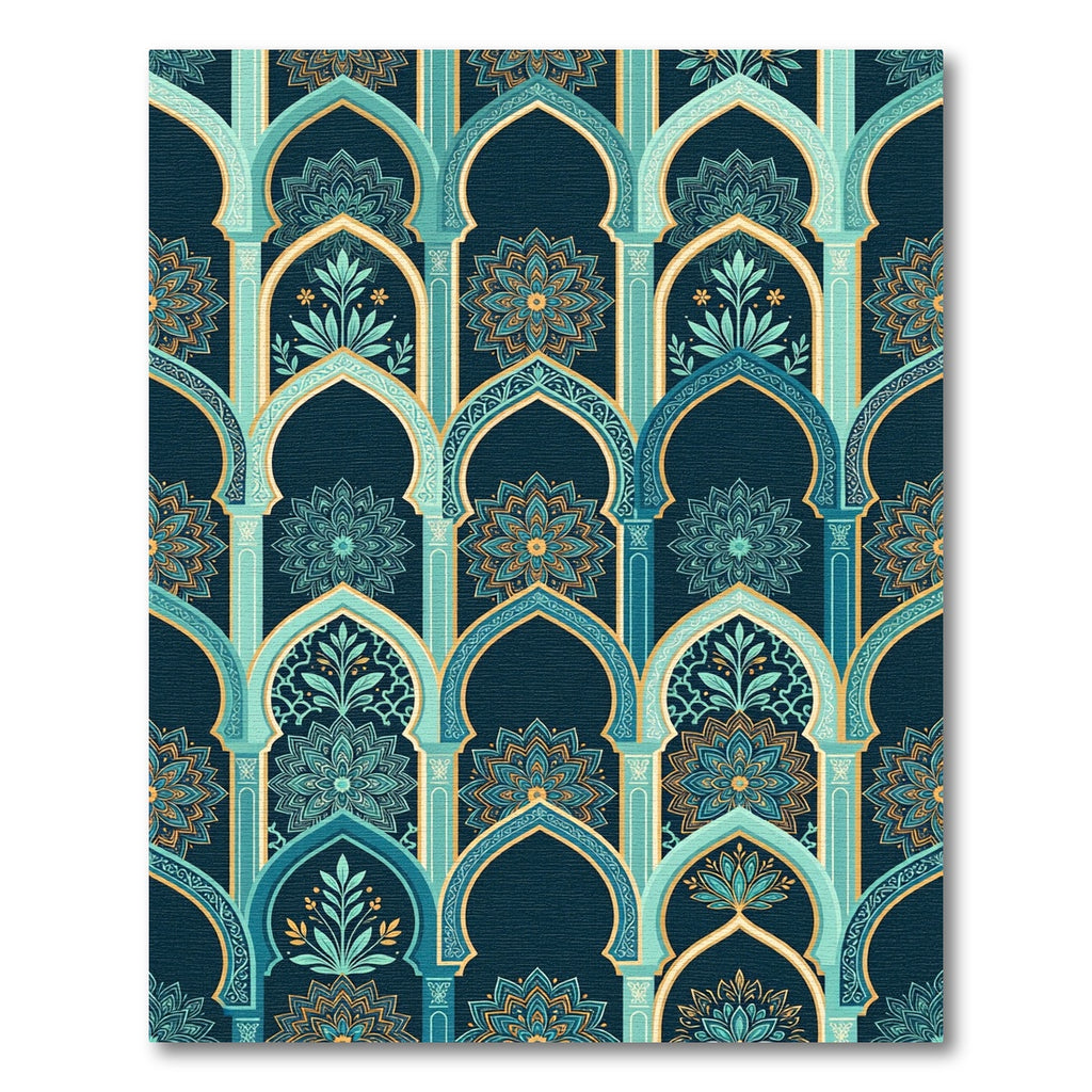 Teal Arch Mandala Lotus Ornate Vault Rug