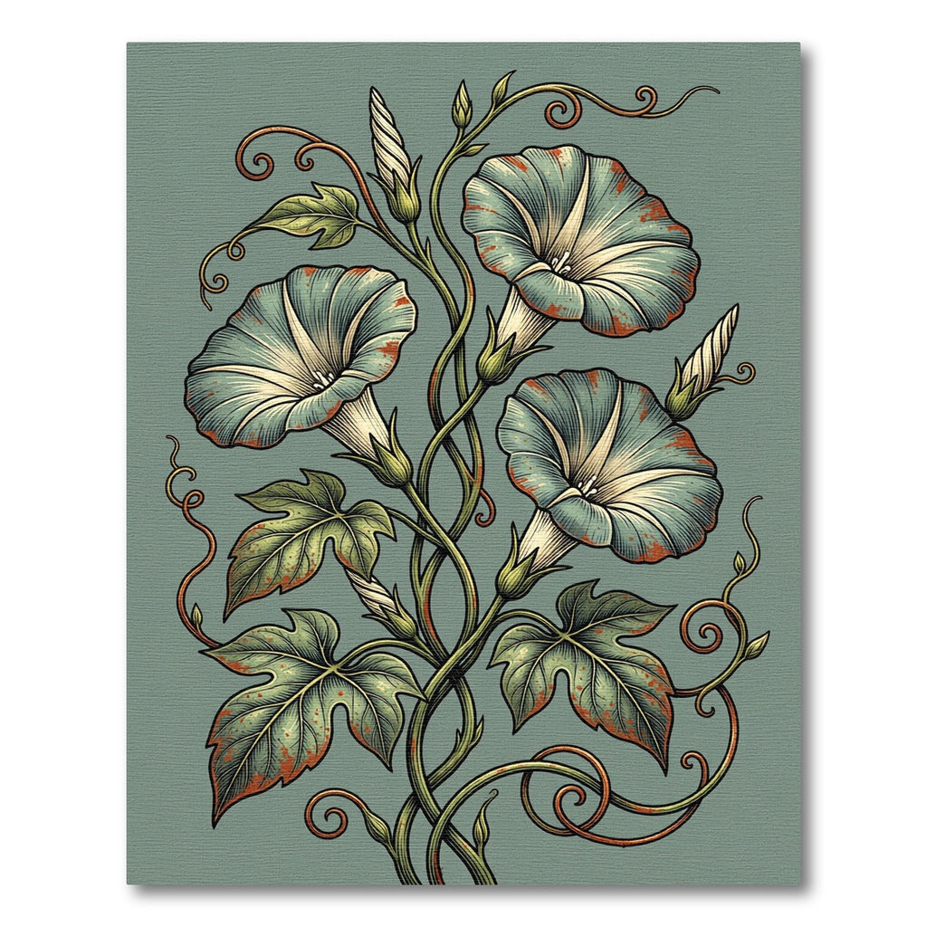 Muted Teal Morning Glory Botanical Swirl Rug