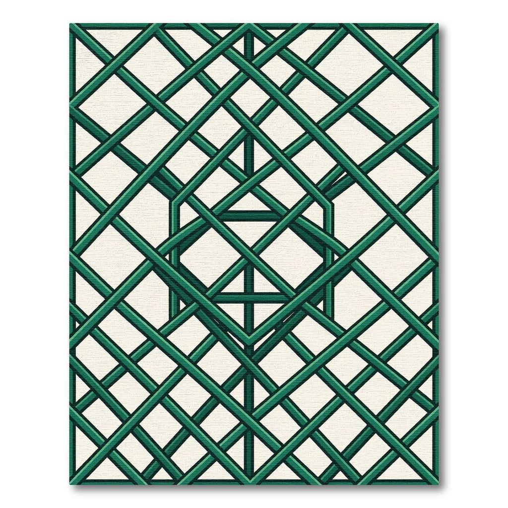 Geometric Intersecting Emerald Grid Rug