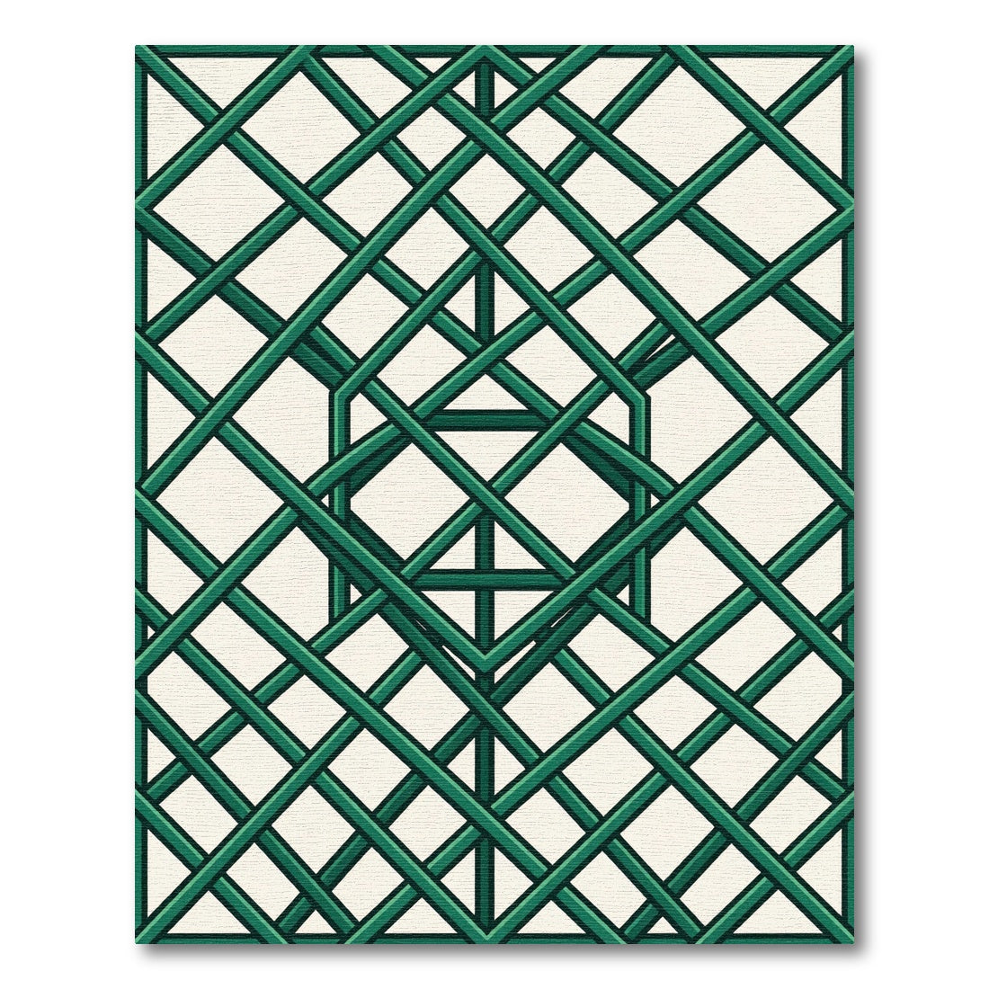 Geometric Intersecting Emerald Grid Rug
