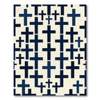 Navy Blue Geometric Cross Grid Rug