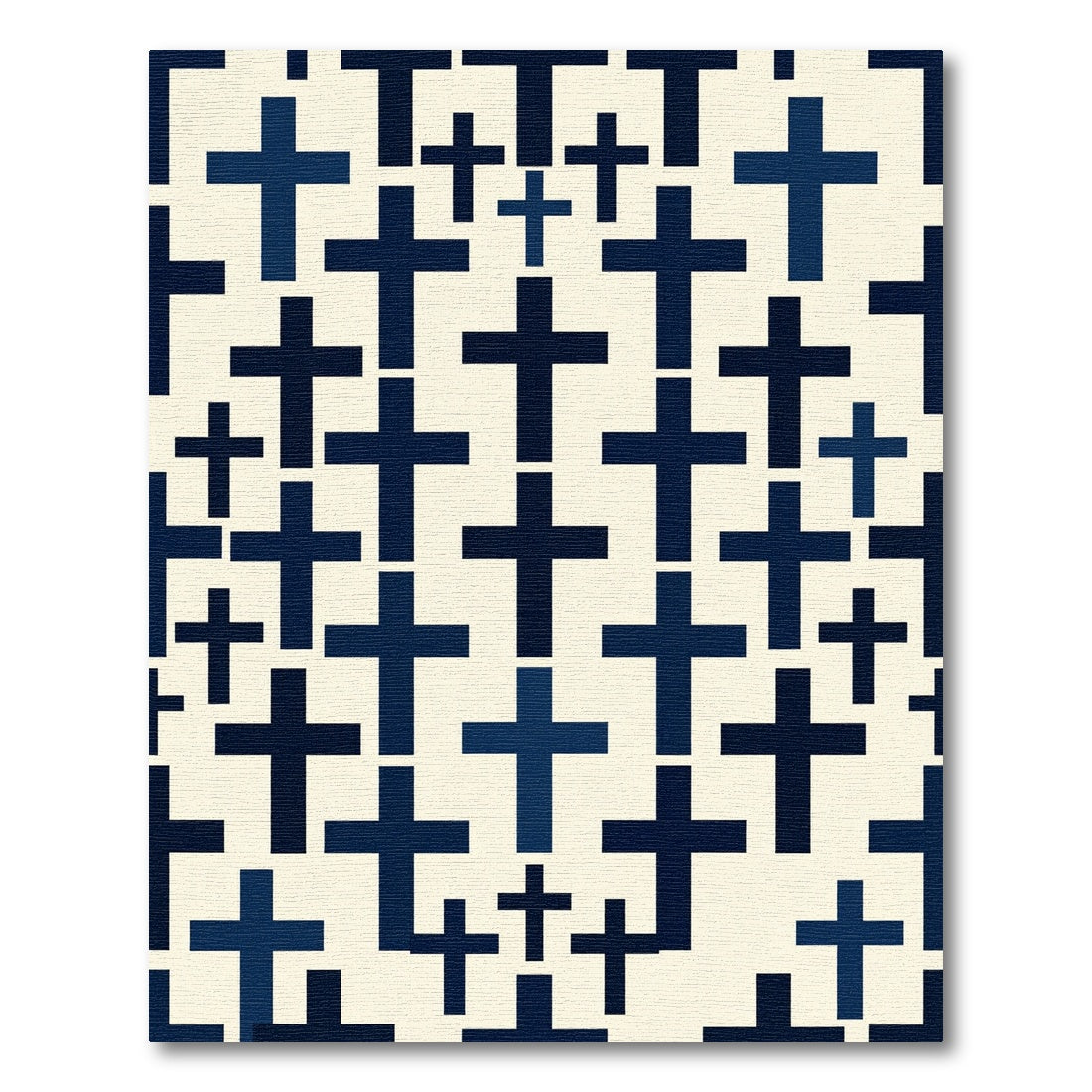 Navy Blue Geometric Cross Grid Rug