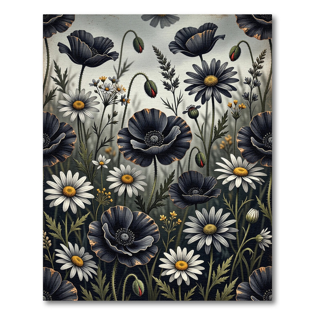 Dark Floral Bloom Garden Collage Rug