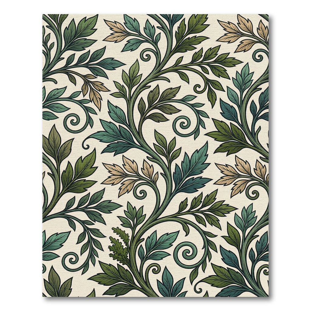 Earthy Green Botanical Scrolling Leaf Rug