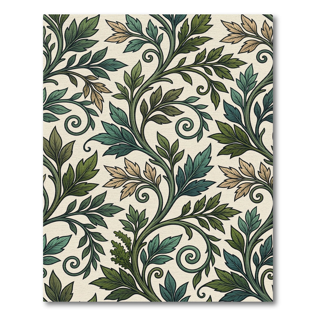Earthy Green Botanical Scrolling Leaf Rug