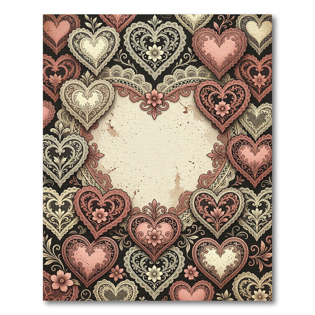 Vintage Rose Lace Heart Vignette Rug
