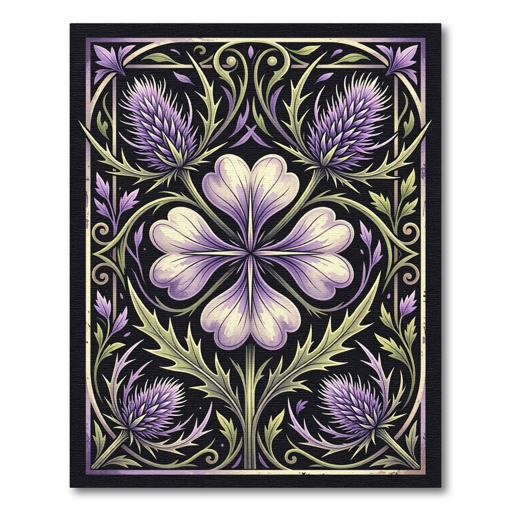 Art Nouveau Thistle and Petal Illustration Rug