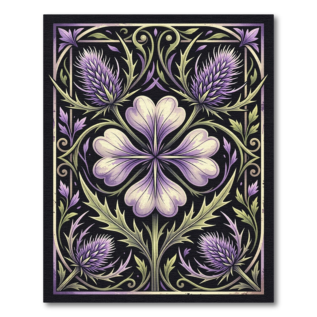Art Nouveau Thistle and Petal Illustration Rug