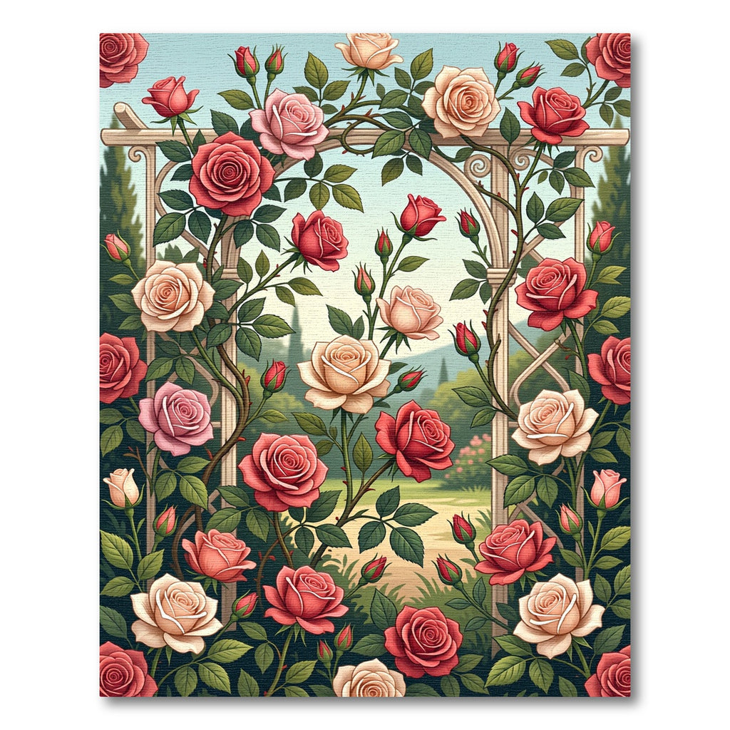 Romantic Crimson Cream Rose Trellis Rug