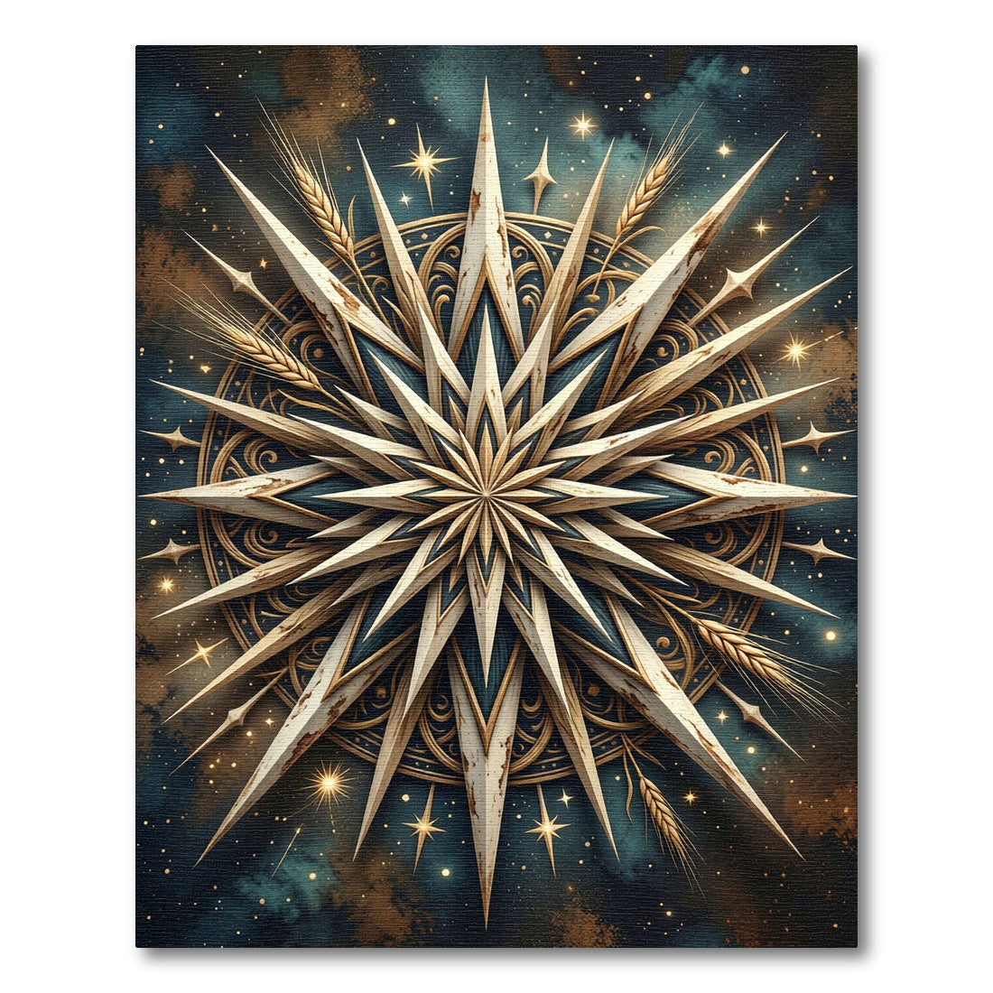 Celestial Golden Star Wheat Medallion Rug