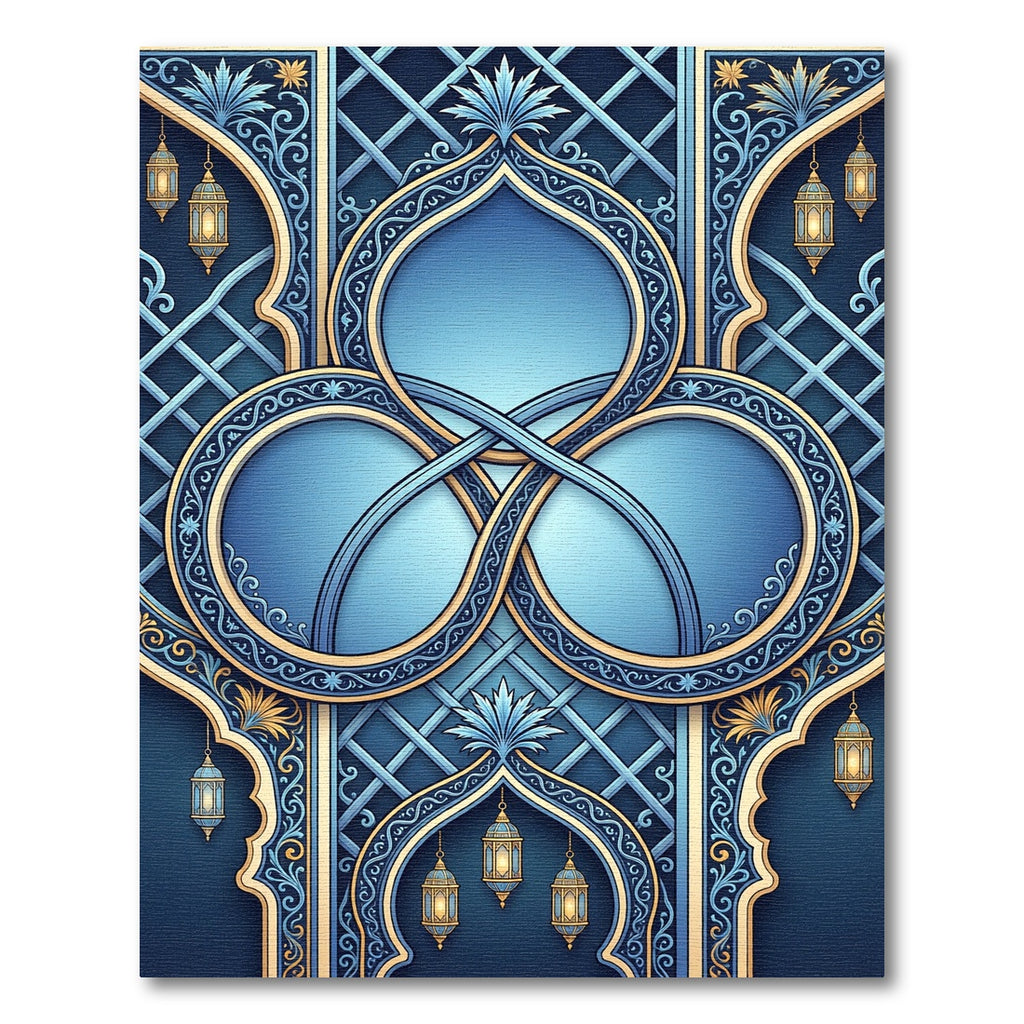 Deep Blue Gold Lantern Medallion Rug
