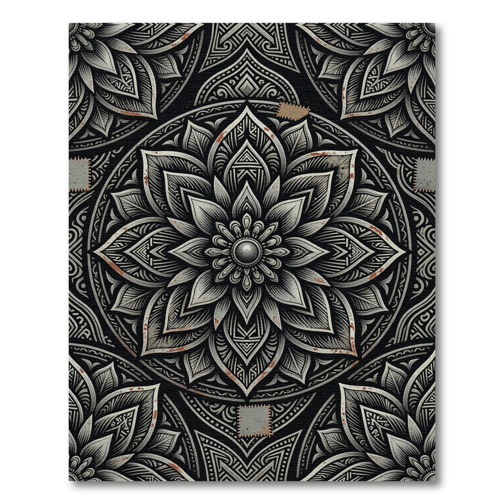 Monochrome Floral Medallion Charcoal Gray Rug
