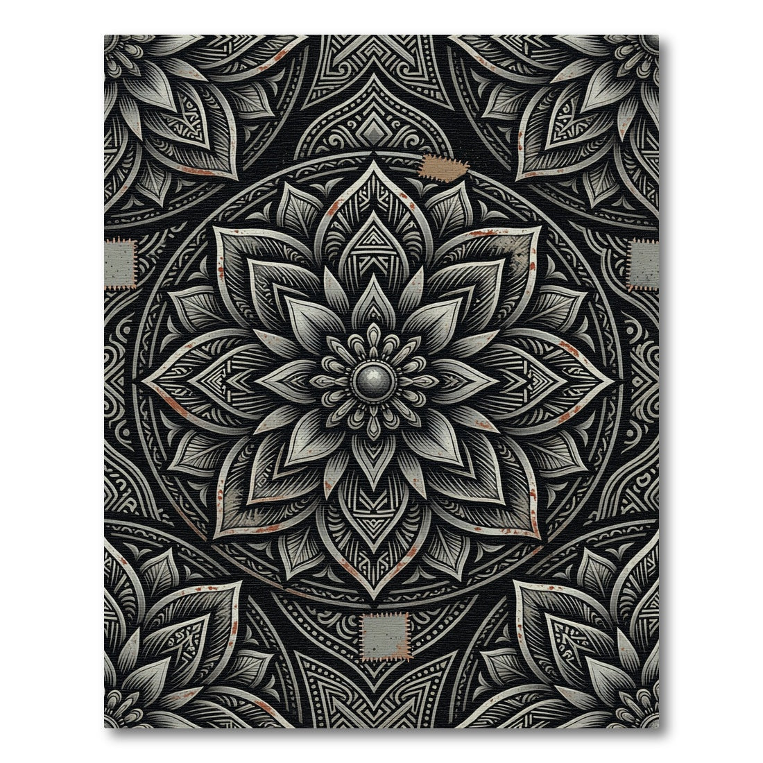 Monochrome Floral Medallion Charcoal Gray Rug