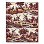 Countryside Life Windmill Farm Scene Rug