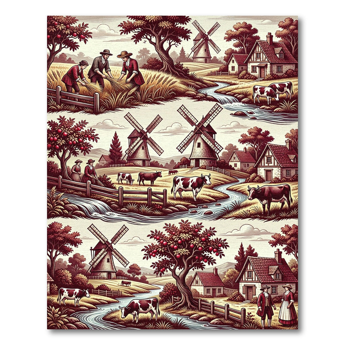Countryside Life Windmill Farm Scene Rug