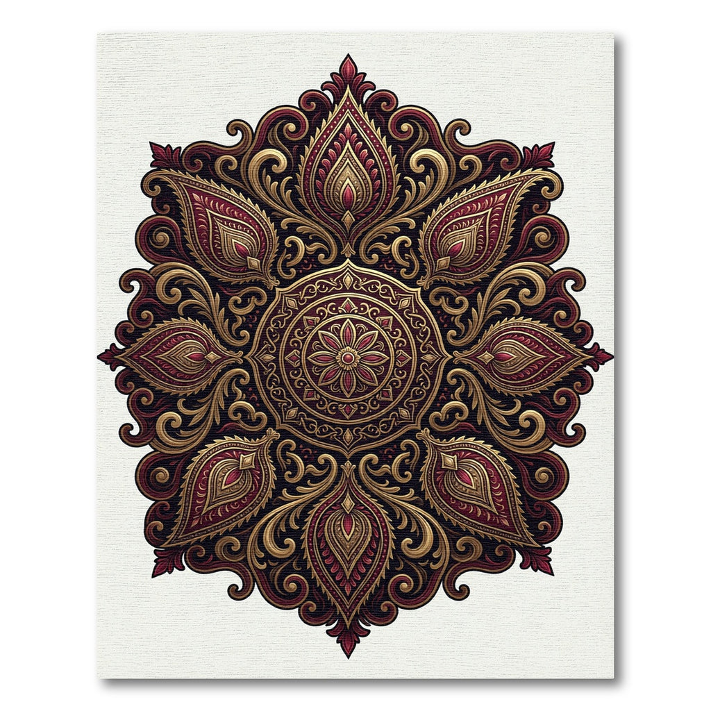 Elegant Crimson Gold Floral Medallion Rug