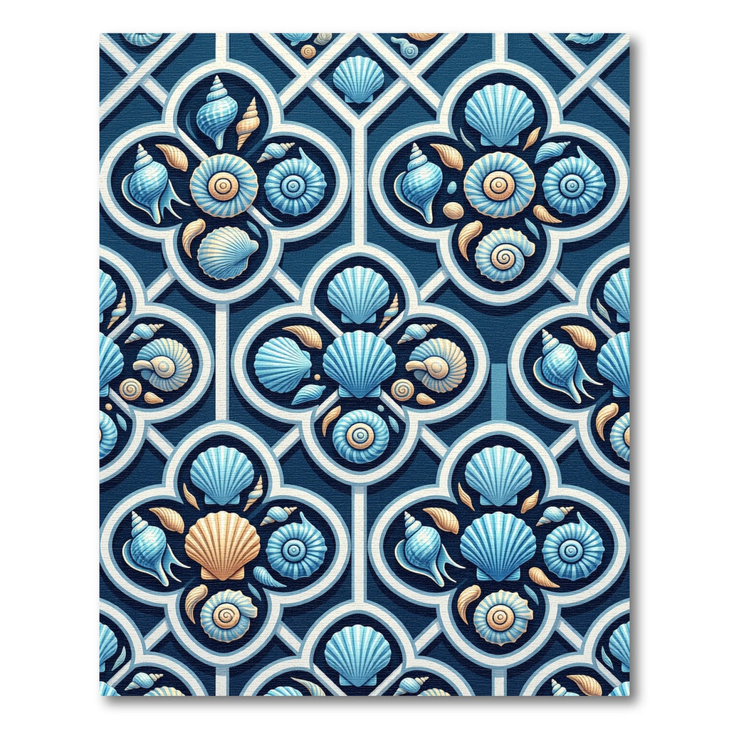 Coastal Nautical Seashell Tile Blue Rug