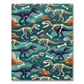 Dino Fossil Teal Earthy Bone Illustration Rug
