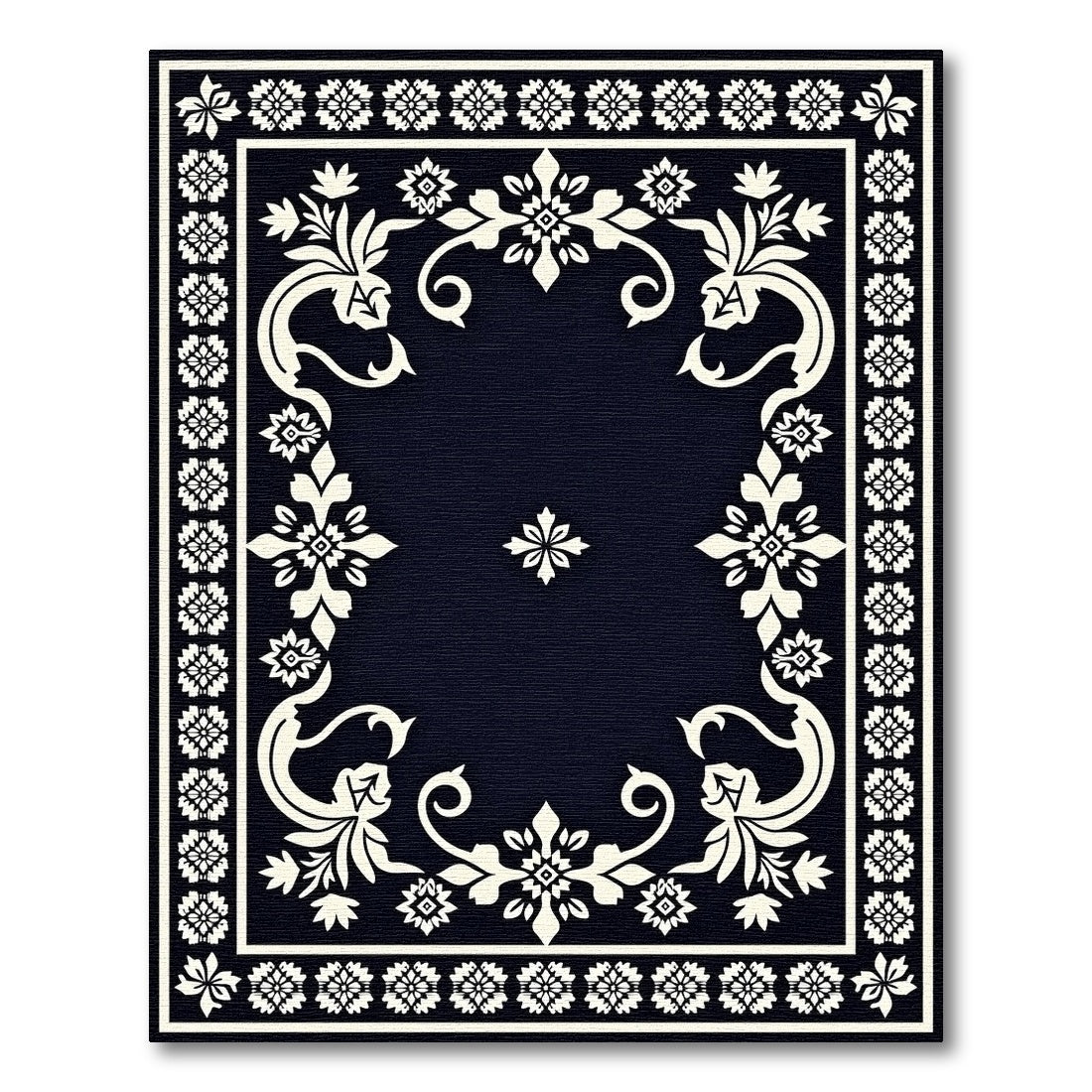 Cream Floral Medallion Indigo Border Rug