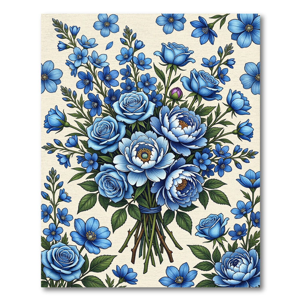 Elegant Blue Floral Bouquet Arrangement Rug
