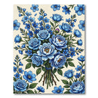 Elegant Blue Floral Bouquet Arrangement Rug