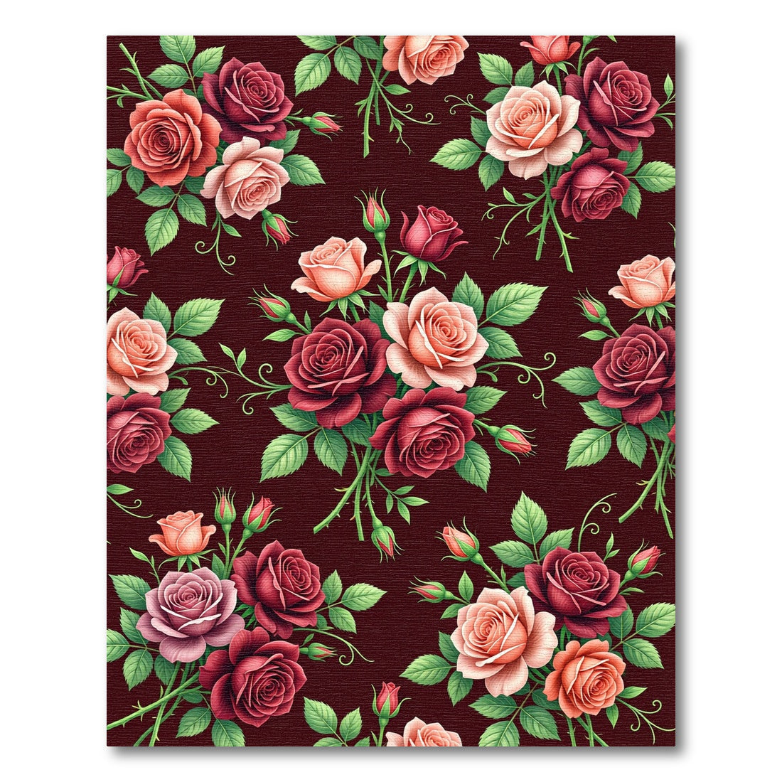 Deep Red Pink Rose Garden Bouquet Rug