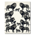 Monochromatic Lion Family Charcoal Art Rug