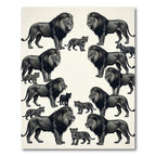 Monochromatic Lion Family Charcoal Art Rug