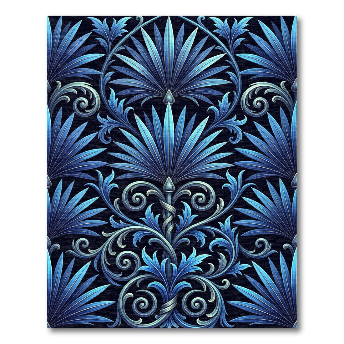 Ombre Blue Exotic Botanical Scroll Rug