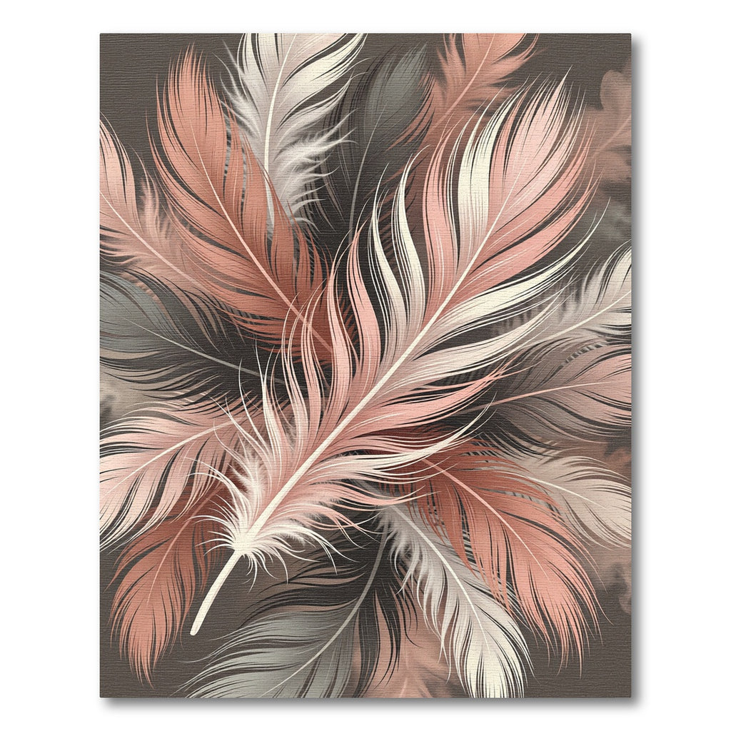Elegant Blush and Charcoal Feather Art Rug
