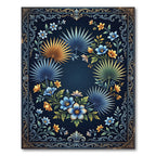 Art Deco Blue Gold Tropical Floral Rug