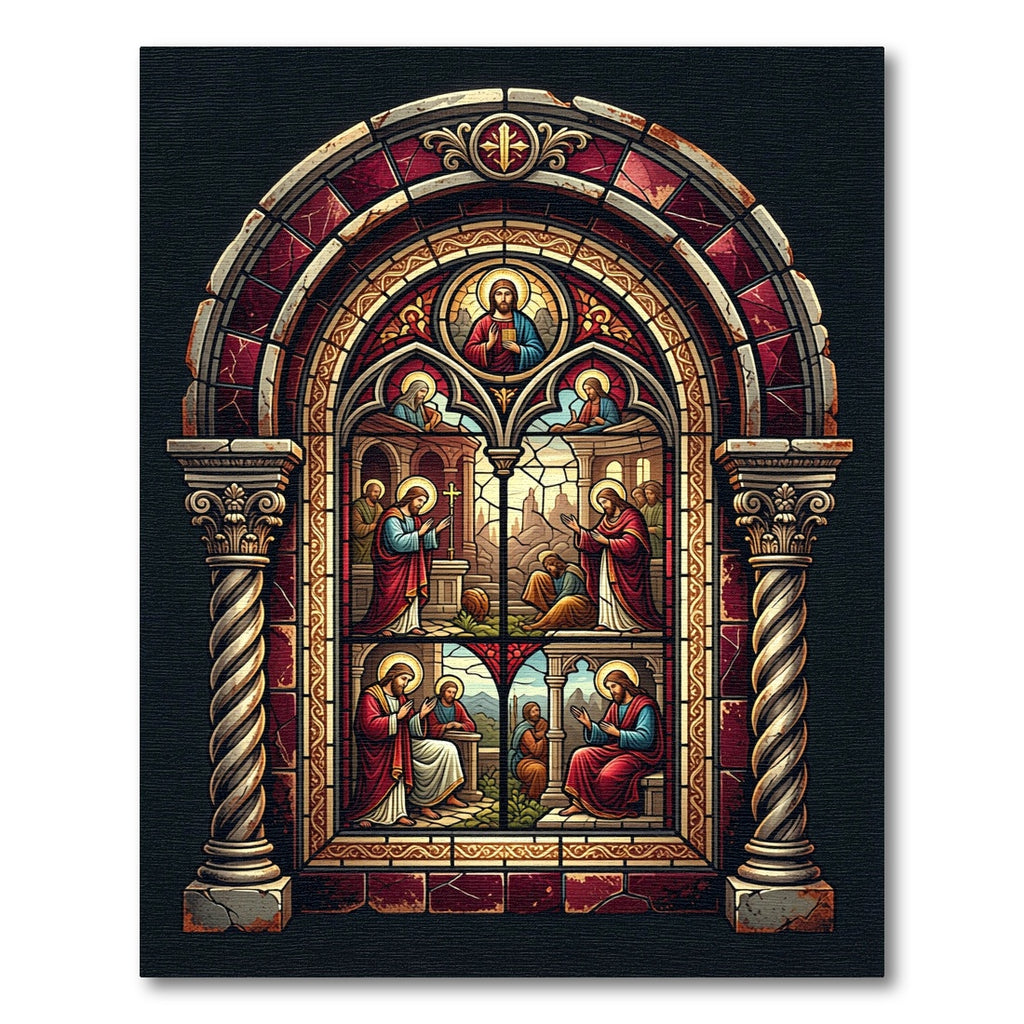 Stained Glass Religious Cathedral Arch Art Rug