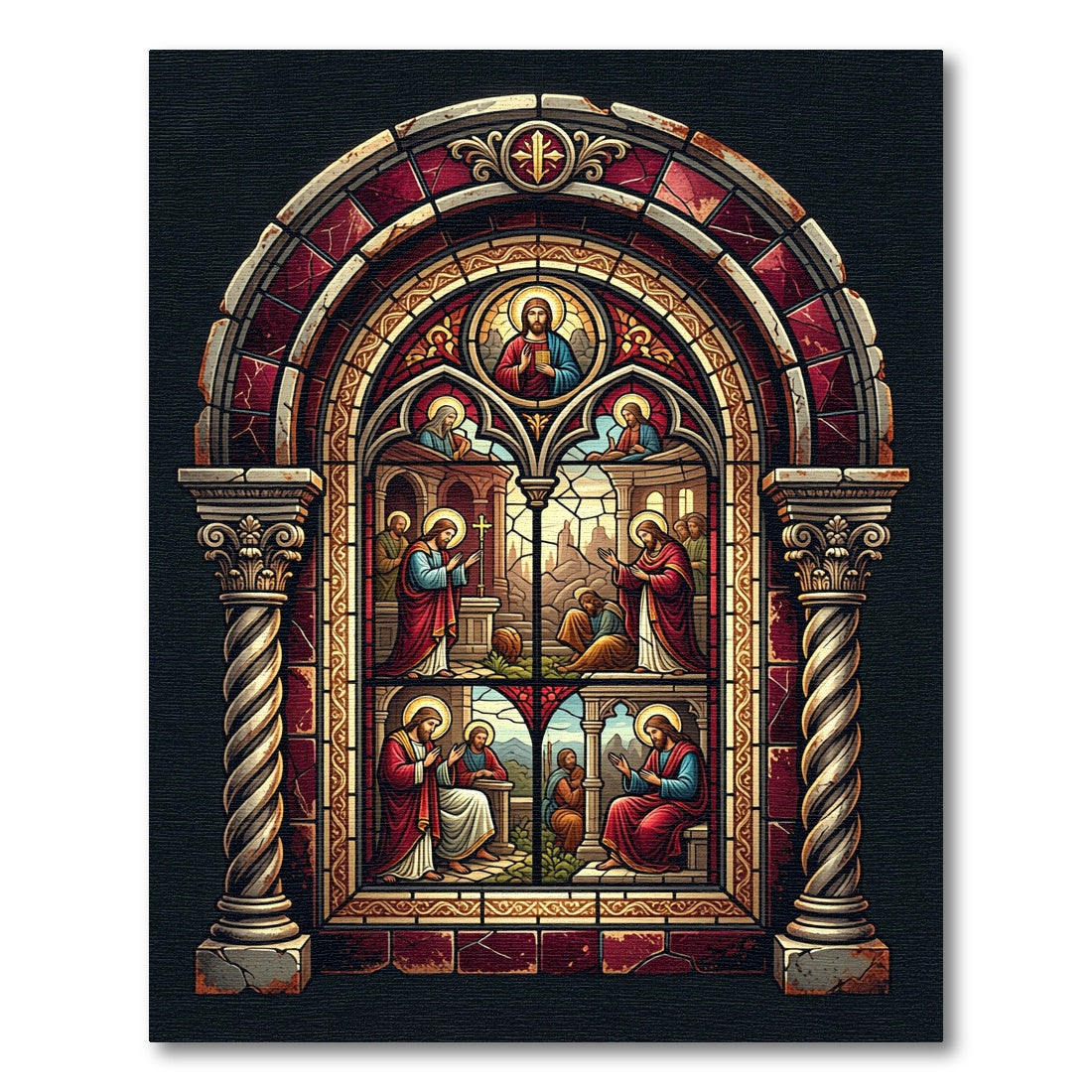 Stained Glass Religious Cathedral Arch Art Rug