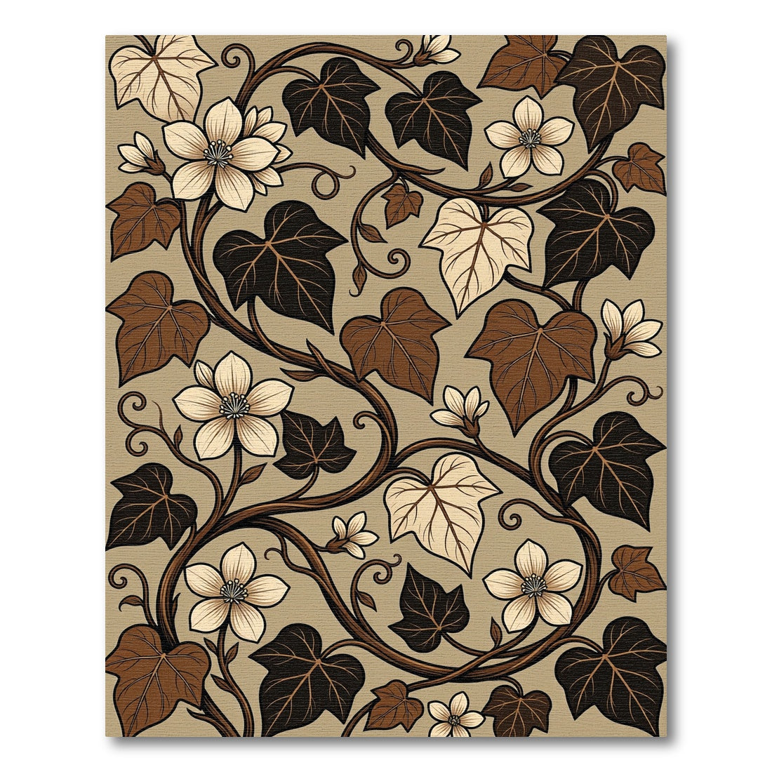 Earthy Brown Ivy Leaf Floral Vine Rug